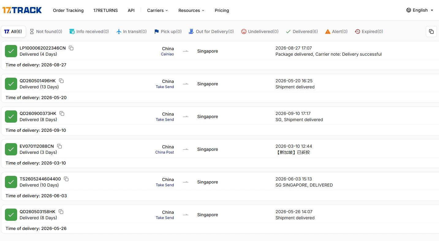 Recent Sakume deliveries to Singapore: 3 to 13 days